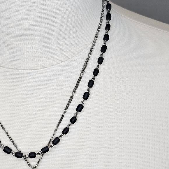 Cross Necklace Unisex Double Layer Metal Tag Black Silvertone 20 in long AERO - Picture 5 of 9